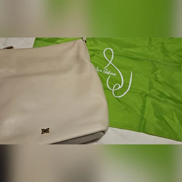 NWT Sam Edelman Bay Large Chainlink Hobo Pebble Leather Bag: Cream/Gold - Picture 15 of 15